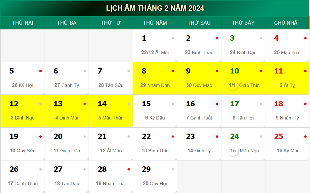 Tết Nguyên đán 2024 là ngày nào? Tết Việt Nam